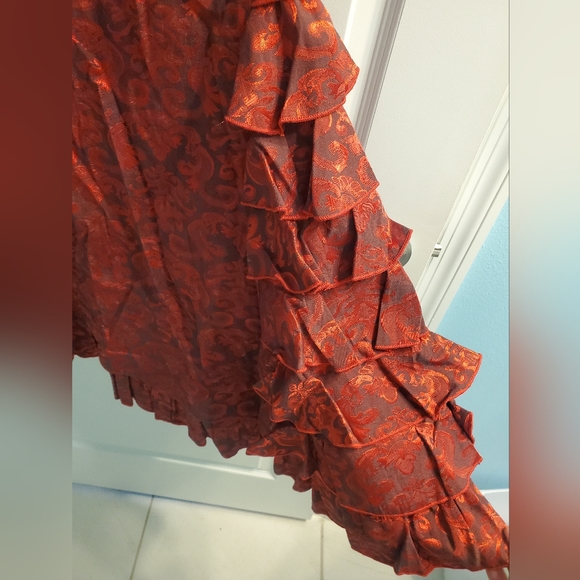 Red Vintage Ruffled Christmas Gotchic Victorian Long Fishtail Skirt Size 10 - Picture 6 of 13